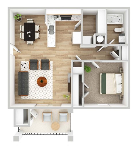 Floor plan for 1 bed, 1 bath, 746 sqft